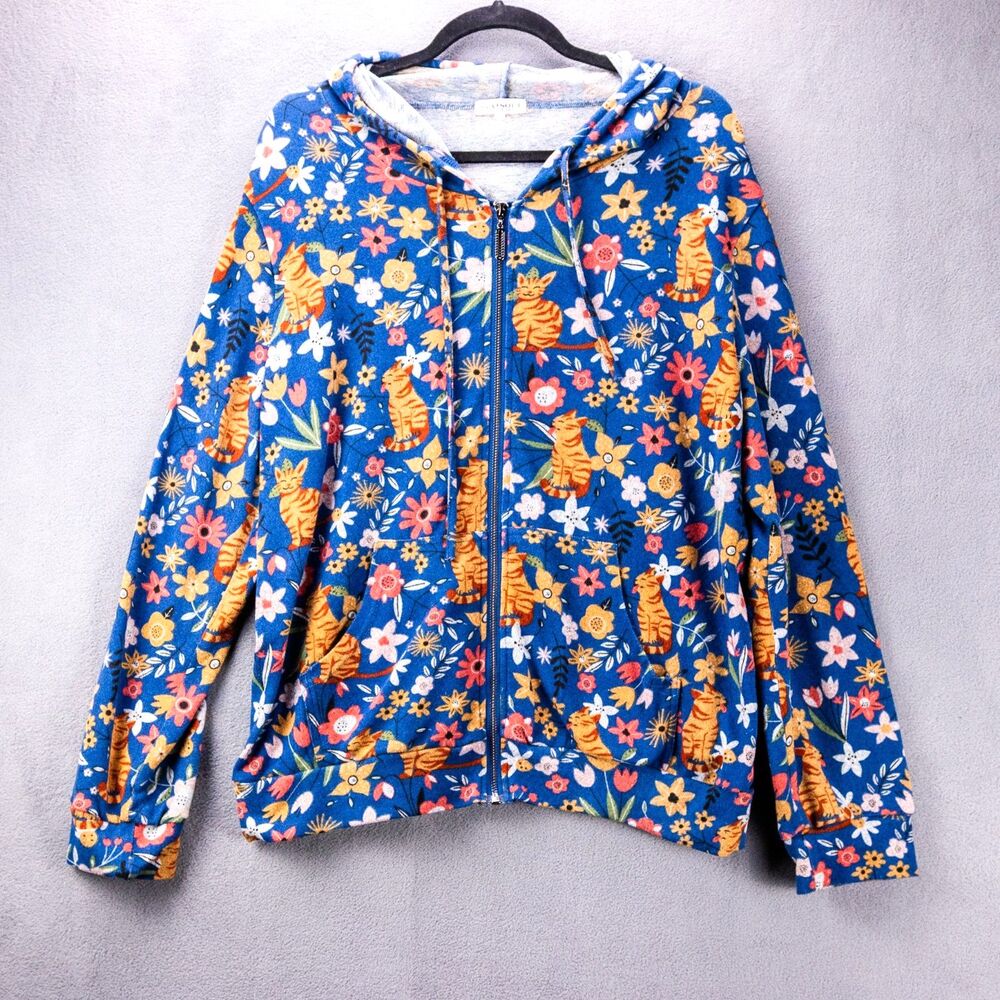 L.A. Soul Orange Kitty and Flowers Zip-Up Hoodie XL